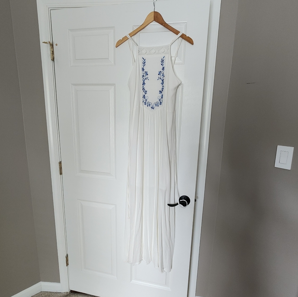 Altar'd State White Maxi Dress with Lace and Embroidery